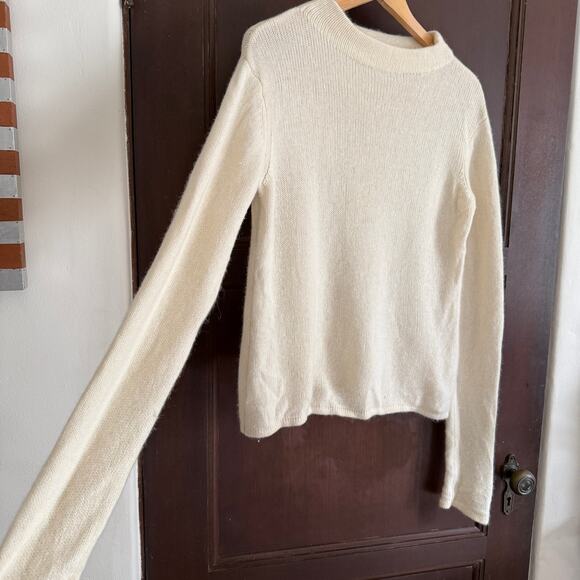 LPA | Cream Merino Wool and Raccoon Mock neck Slim fit Sweater | Large - Picture 3 of 5